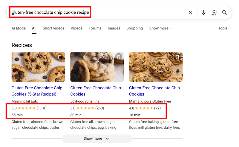 Structured data for cookie recipes.