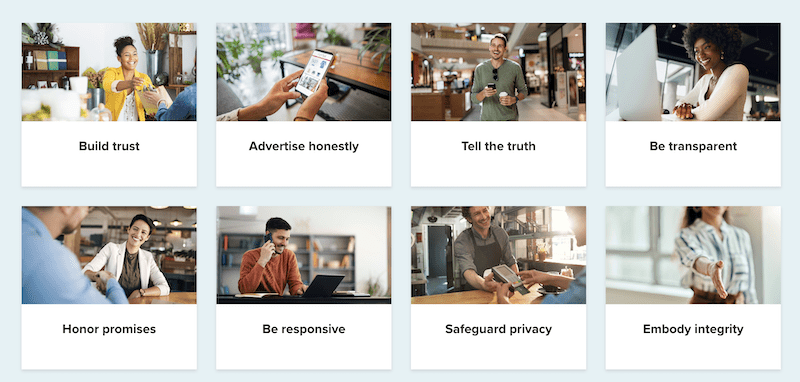 Images and headers of the 8 BBB trust standards.