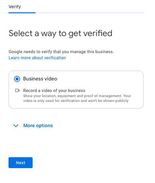 Business video verification request from Google.